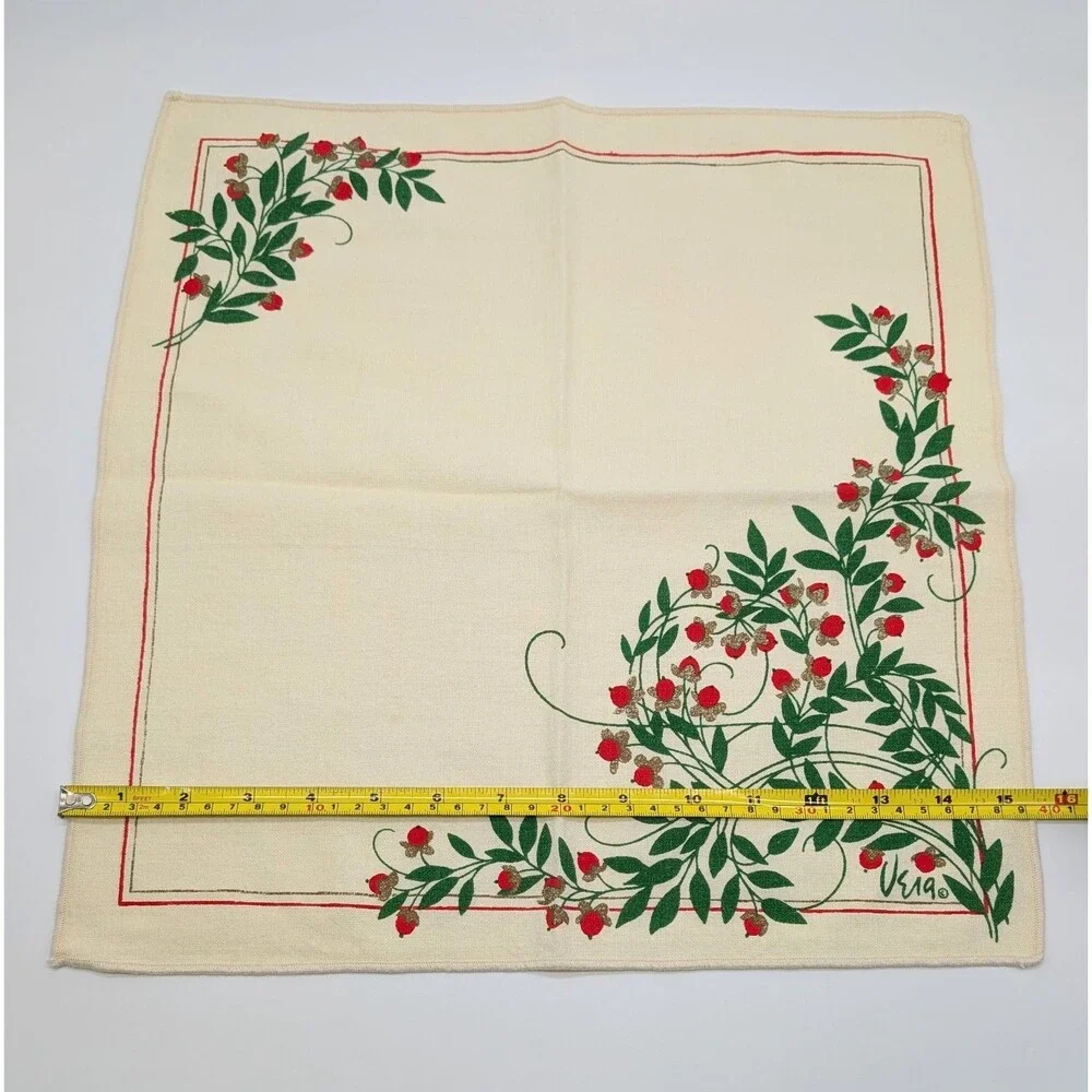Vintage Vera Neumann Cloth Napkins Christmas Holly Berry Set Of 5
